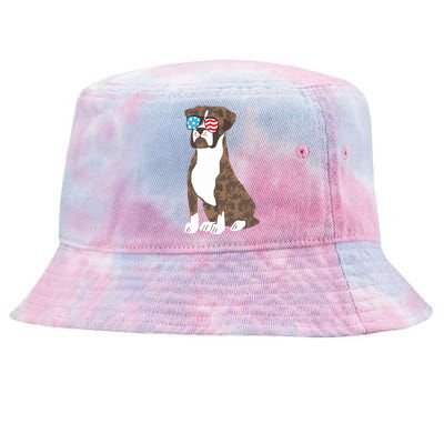 Brindle Boxer Dog Lovers July 4th Patriotic USA Sunglasses Tie-Dyed Bucket Hat