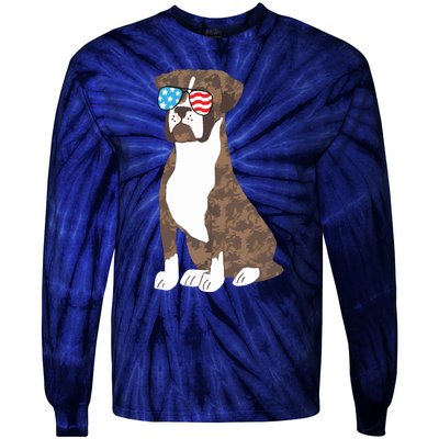 Brindle Boxer Dog Lovers July 4th Patriotic USA Sunglasses Tie-Dye Long Sleeve Shirt