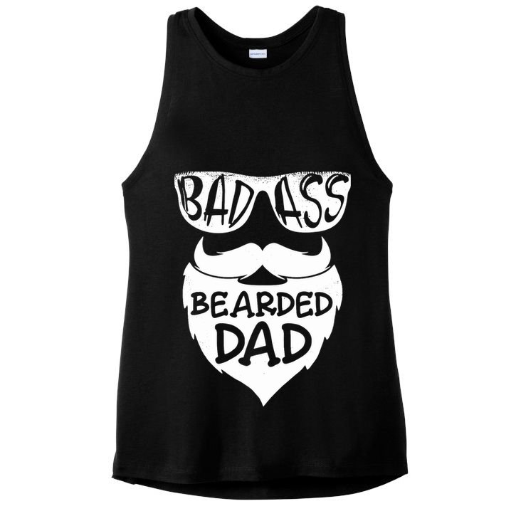 Badass Bearded Dad Shirts Father Papa With Beard Ladies PosiCharge Tri-Blend Wicking Tank