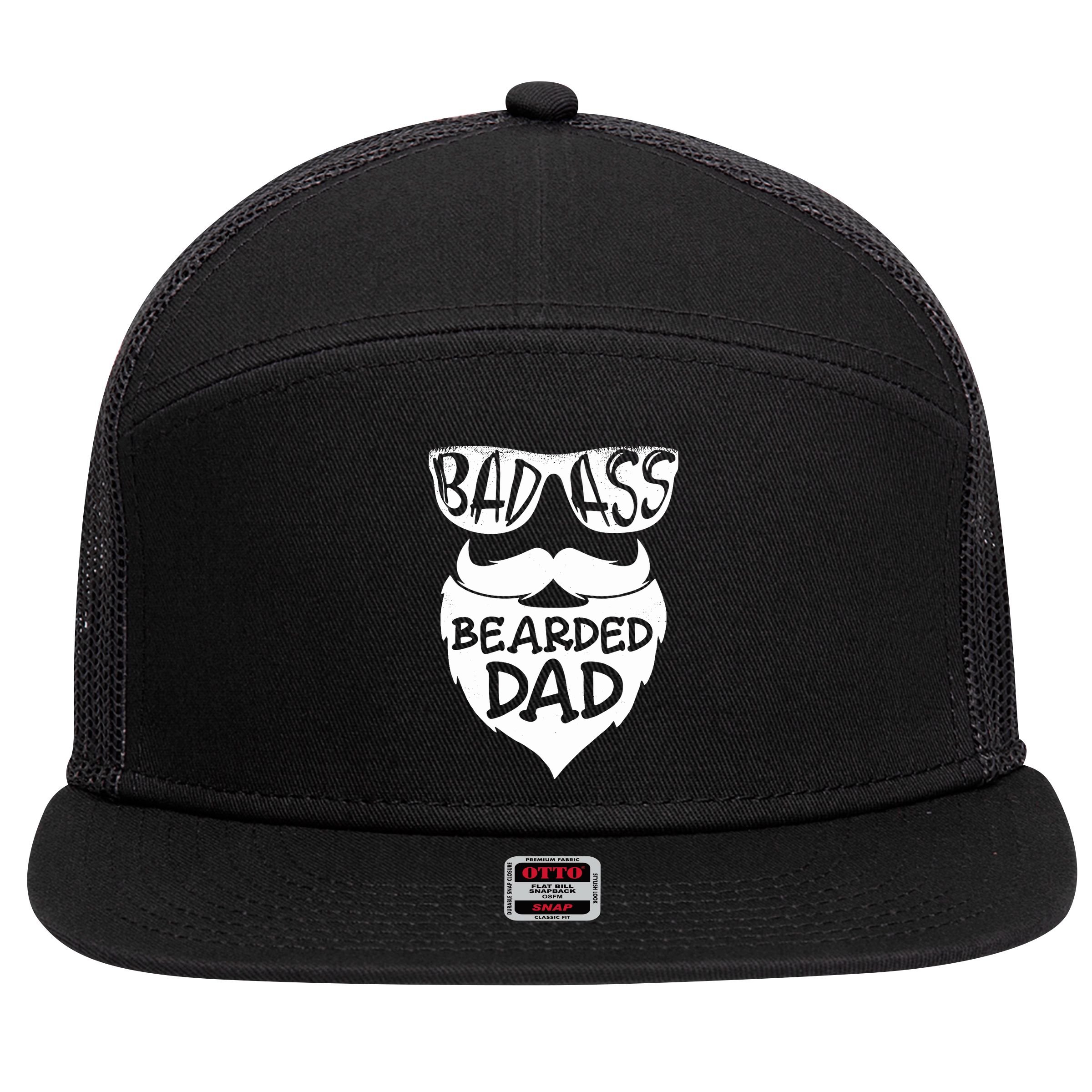 Badass Bearded Dad Shirts Father Papa With Beard 7 Panel Mesh Trucker Snapback Hat