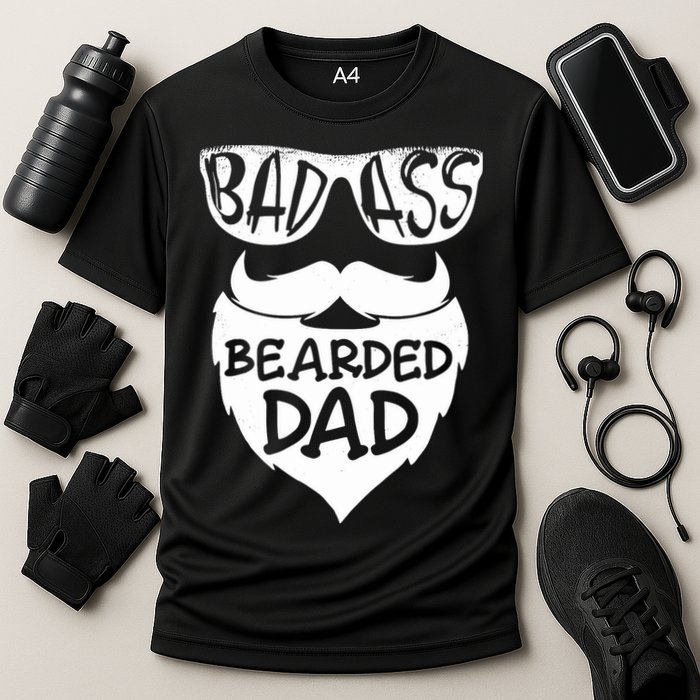 Badass Bearded Dad Shirts Father Papa With Beard Cooling Performance Crew T-Shirt