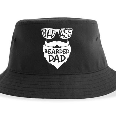 Badass Bearded Dad Shirts Father Papa With Beard Sustainable Bucket Hat