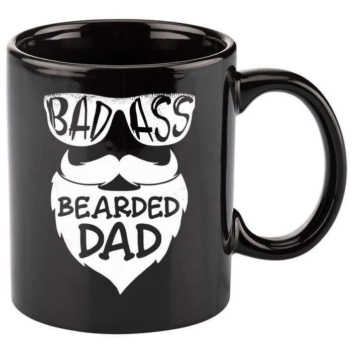 Badass Bearded Dad Shirts Father Papa With Beard 11oz C Handle Ceramic Mug