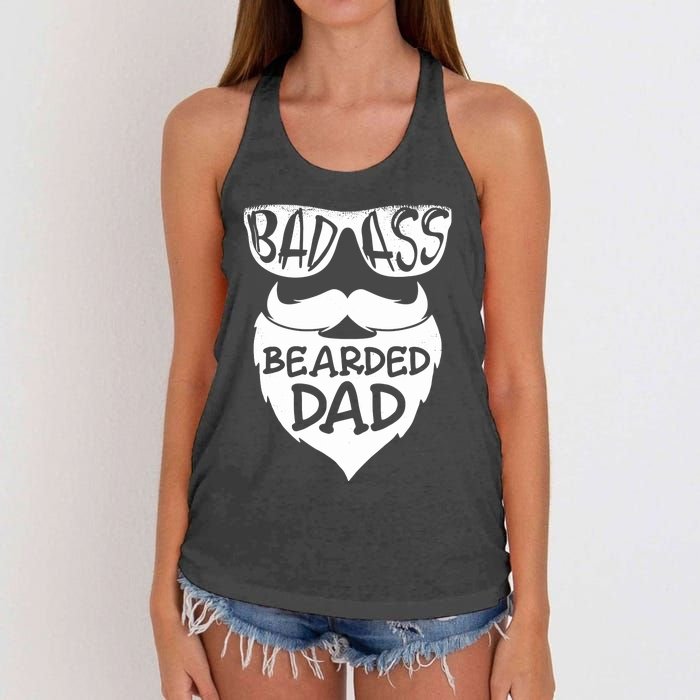 Badass Bearded Dad Shirts Father Papa With Beard Women's Knotted Racerback Tank