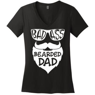 Badass Bearded Dad Shirts Father Papa With Beard Women's V-Neck T-Shirt