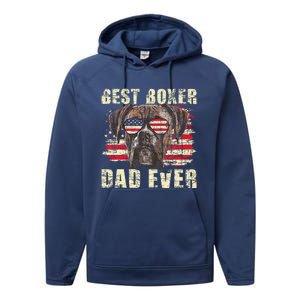 Best Boxer Dad Ever Usa Flag American Dog Animal Lover Performance Fleece Hoodie