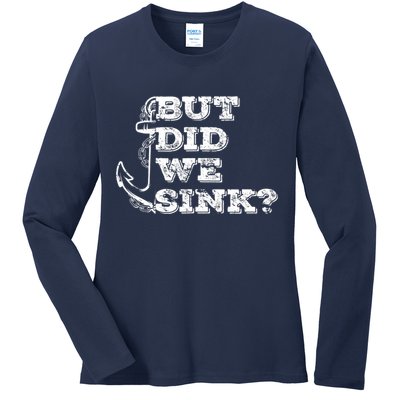 Boating But Did We Sink Flatboat Pontoon Captain Vintage Ladies Long Sleeve Shirt