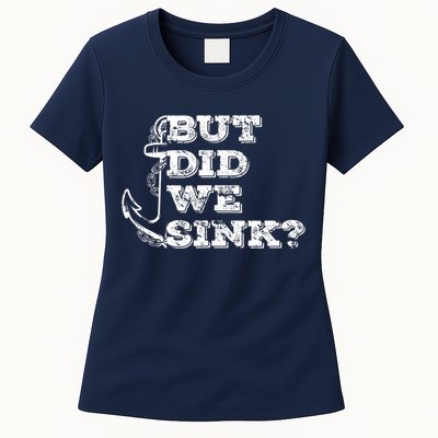 Boating But Did We Sink Flatboat Pontoon Captain Vintage Womens T-Shirt