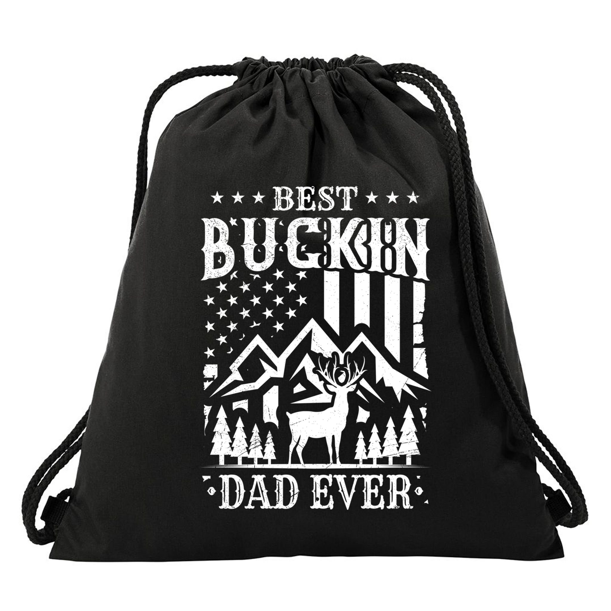 Best Buckin Dad Funny Hunter Father American Flag Gift Drawstring Bag