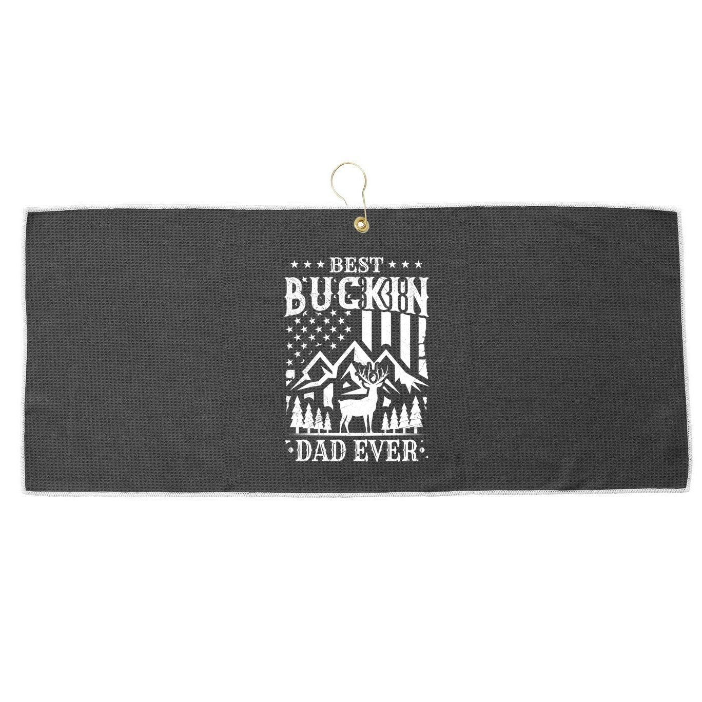 Best Buckin Dad Funny Hunter Father American Flag Gift Large Microfiber Waffle Golf Towel