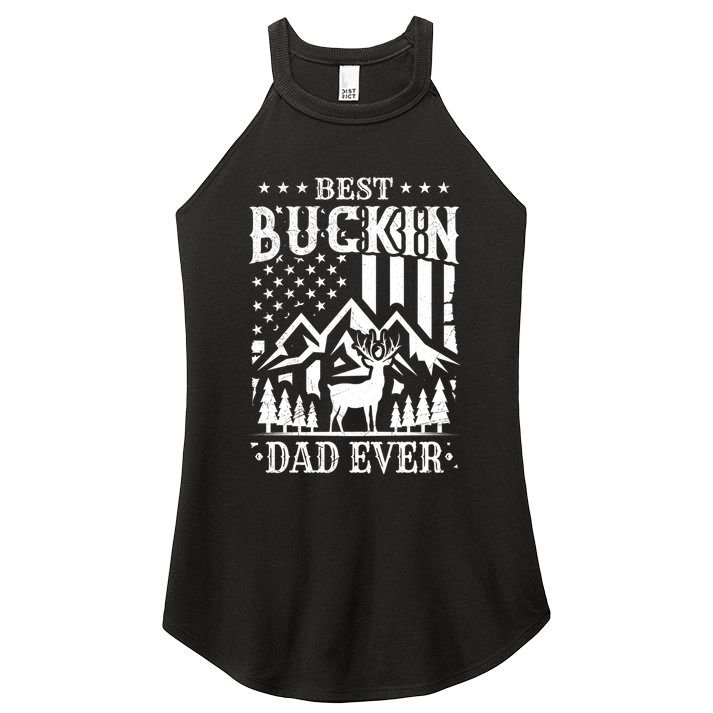 Best Buckin Dad Funny Hunter Father American Flag Gift Women's Perfect Tri Rocker Tank