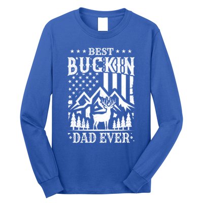 Best Buckin Dad Funny Hunter Father American Flag Gift Long Sleeve Shirt