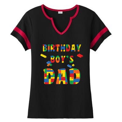 Building Block Dad Of Birthday Boy Ladies Halftime Notch Neck Tee