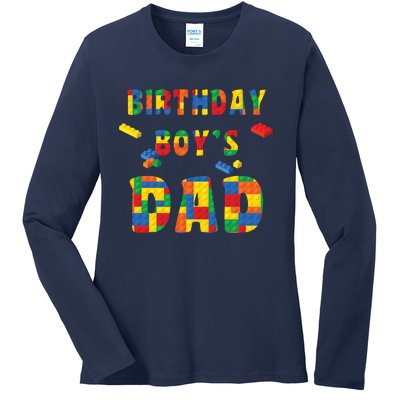 Building Block Dad Of Birthday Boy Ladies Long Sleeve Shirt