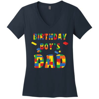 Building Block Dad Of Birthday Boy Women's V-Neck T-Shirt