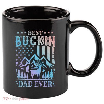 Best Buckin Dad Funny Hunter Father American Flag Gift 11oz C Handle Ceramic Mug