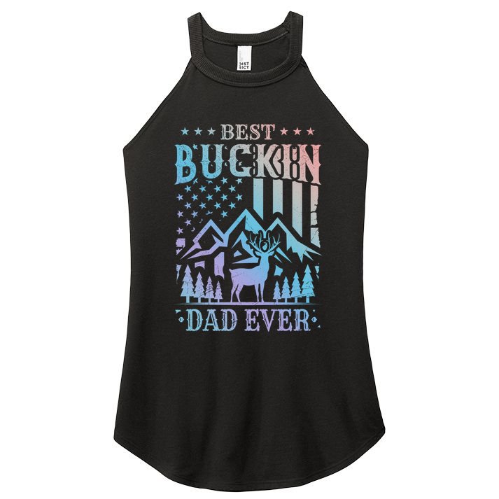 Best Buckin Dad Funny Hunter Father American Flag Gift Women's Perfect Tri Rocker Tank