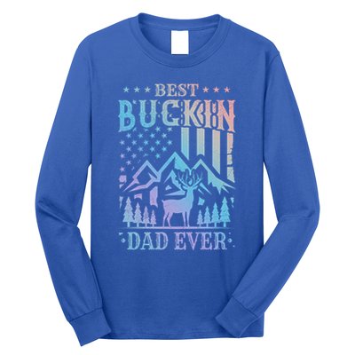 Best Buckin Dad Funny Hunter Father American Flag Gift Long Sleeve Shirt