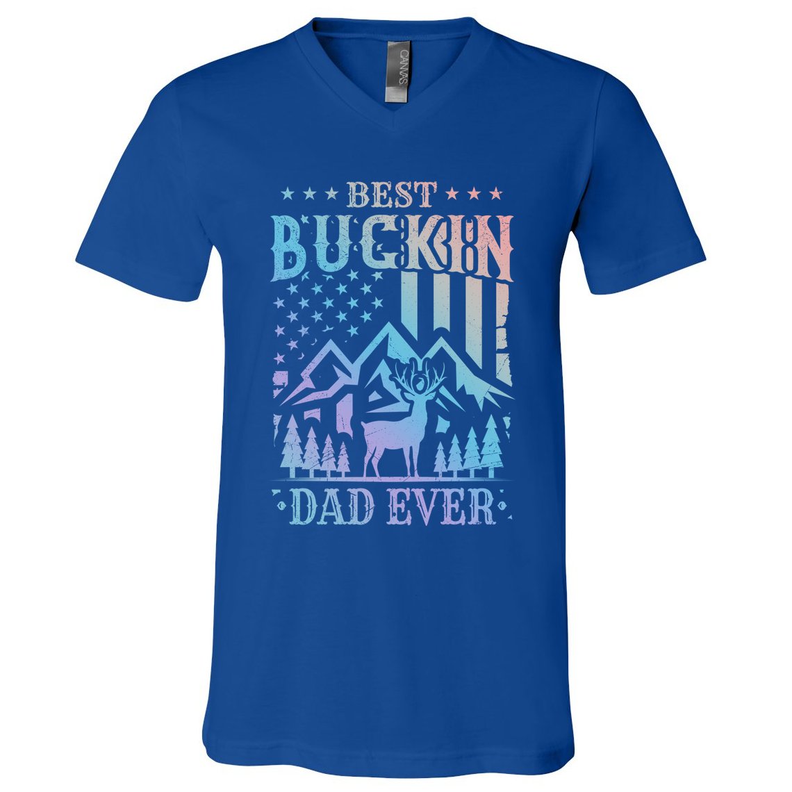Best Buckin Dad Funny Hunter Father American Flag Gift V-Neck T-Shirt