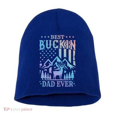 Best Buckin Dad Funny Hunter Father American Flag Gift Short Acrylic Beanie