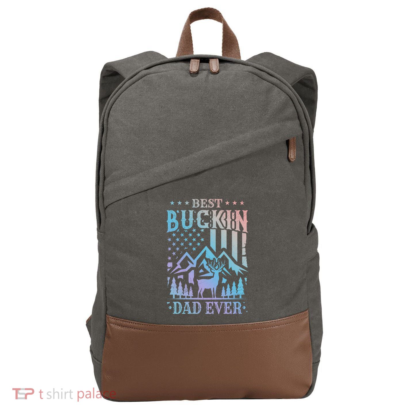 Best Buckin Dad Funny Hunter Father American Flag Gift Cotton Canvas Backpack