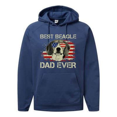 Best Beagle Dad Ever Dog Lover American Flag Gift Performance Fleece Hoodie