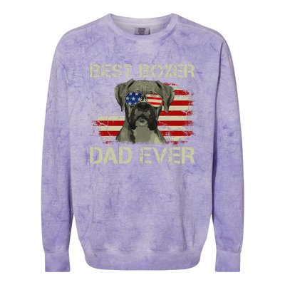 Best Boxer Dad Ever Dog Lover American Flag Gift Colorblast Crewneck Sweatshirt