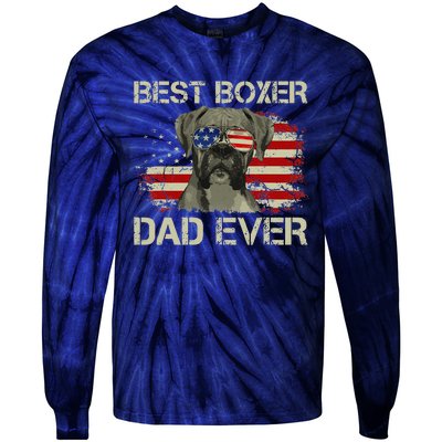 Best Boxer Dad Ever Dog Lover American Flag Gift Tie-Dye Long Sleeve Shirt