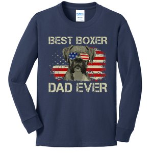 Best Boxer Dad Ever Dog Lover American Flag Gift Kids Long Sleeve Shirt