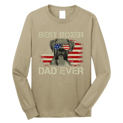 Best Boxer Dad Ever Dog Lover American Flag Gift Long Sleeve Shirt