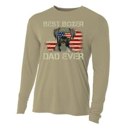 Best Boxer Dad Ever Dog Lover American Flag Gift Cooling Performance Long Sleeve Crew