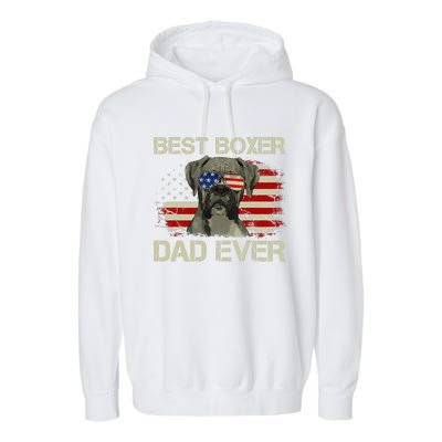 Best Boxer Dad Ever Dog Lover American Flag Gift Garment-Dyed Fleece Hoodie