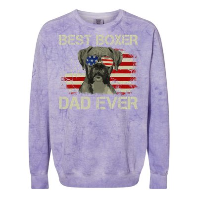 Best Boxer Dad Ever Dog Lover American Flag Gift Colorblast Crewneck Sweatshirt