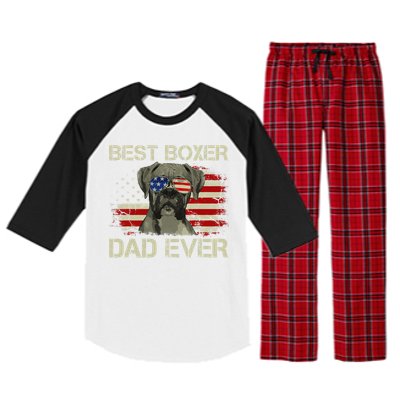 Best Boxer Dad Ever Dog Lover American Flag Gift Raglan Sleeve Pajama Set