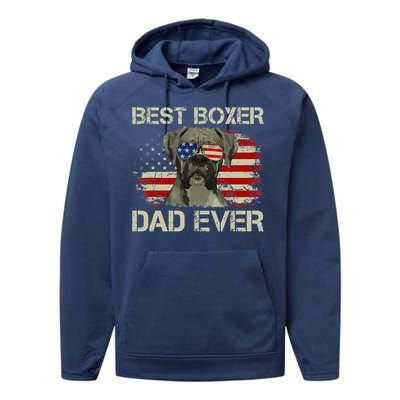 Best Boxer Dad Ever Dog Lover American Flag Gift Performance Fleece Hoodie