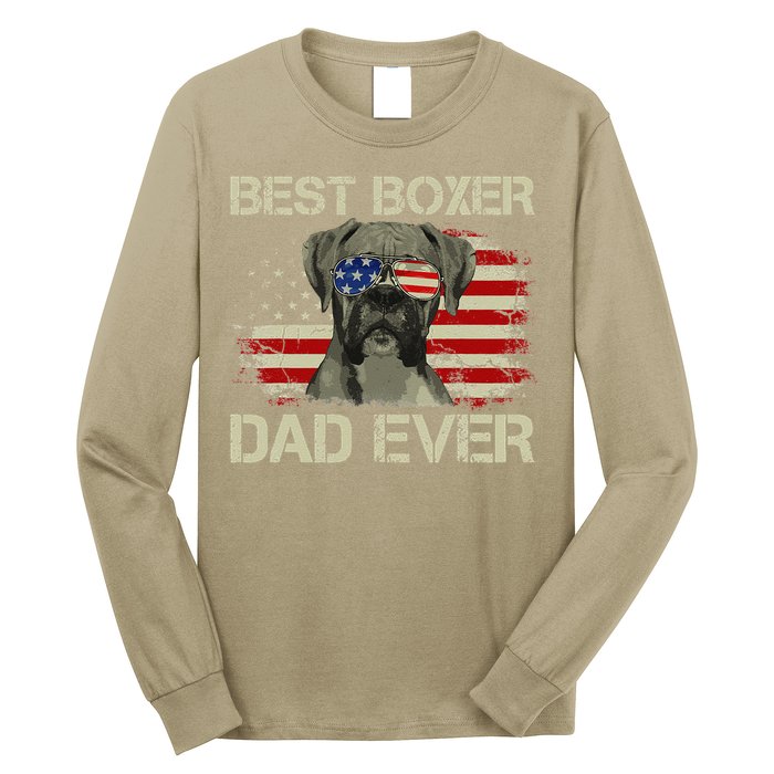 Best Boxer Dad Ever Dog Lover American Flag Gift Long Sleeve Shirt