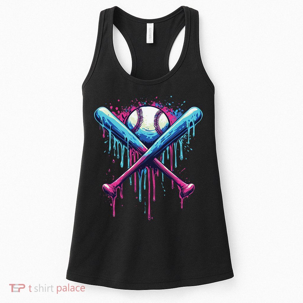 Baseball Bat Drip Funny Graphic Womens Tank Top