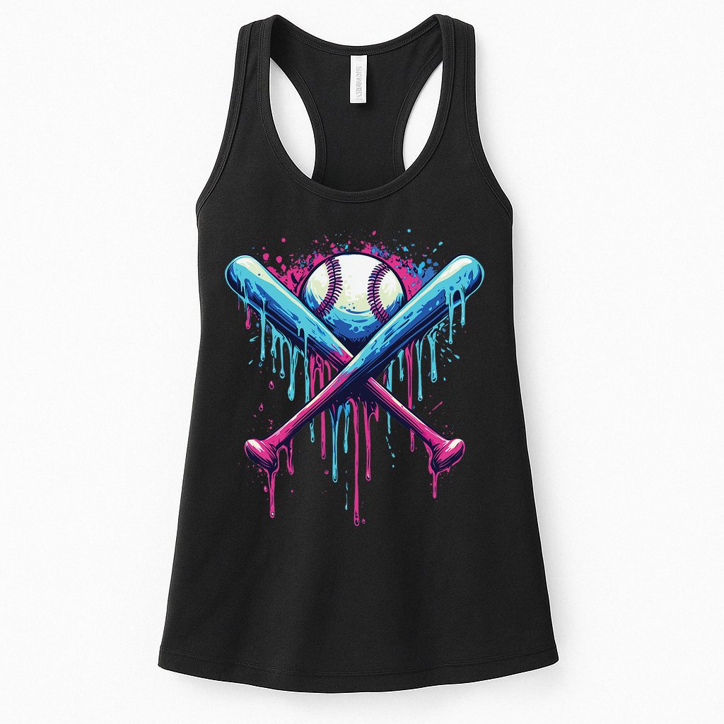 Baseball Bat Drip Funny Graphic Womens Tank Top
