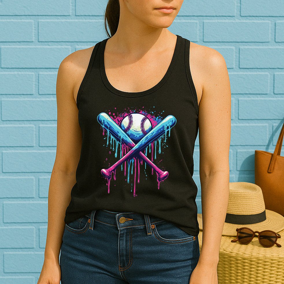 Baseball Bat Drip Funny Graphic Womens Tank Top