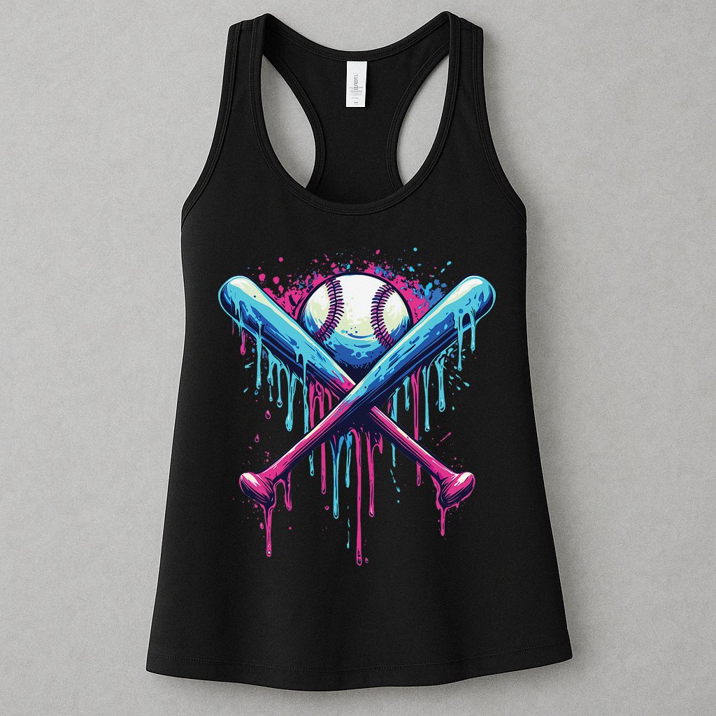 Baseball Bat Drip Funny Graphic Womens Tank Top