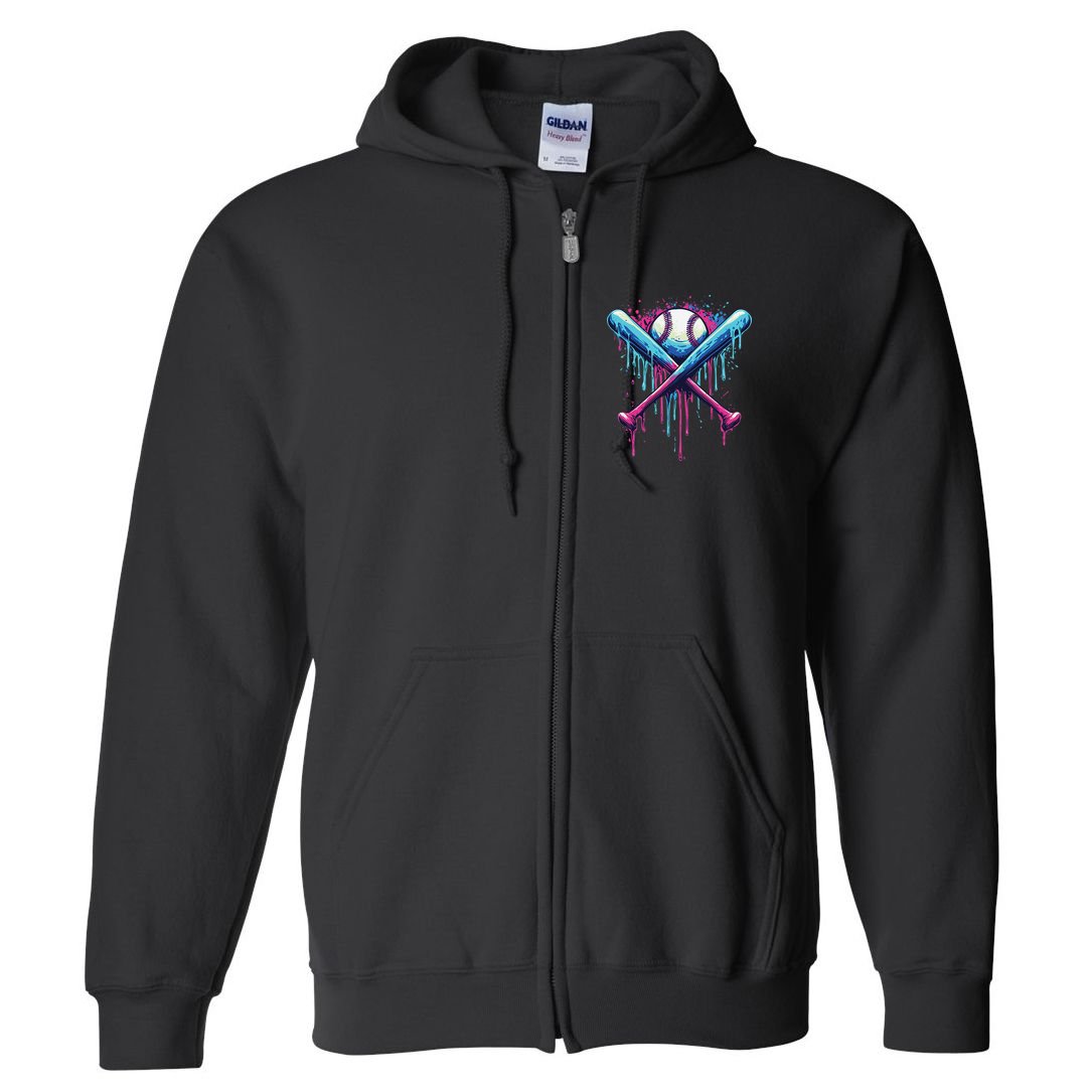 Baseball Bat Drip Funny Graphic Full Zip Hoodie