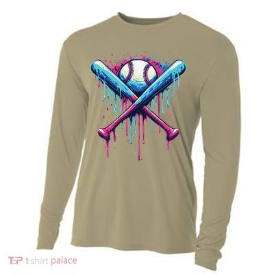 Baseball Bat Drip Funny Graphic Cooling Performance Long Sleeve Crew