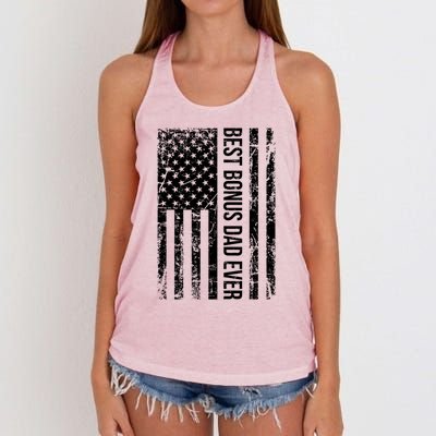 Best Bonus Dad Ever For Stepdad American Flag Dad Gift Women's Knotted Racerback Tank