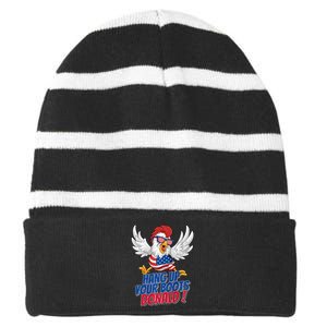 Bye Bye Donald Funny Political Chicken Design Premium Striped Beanie with Solid Band