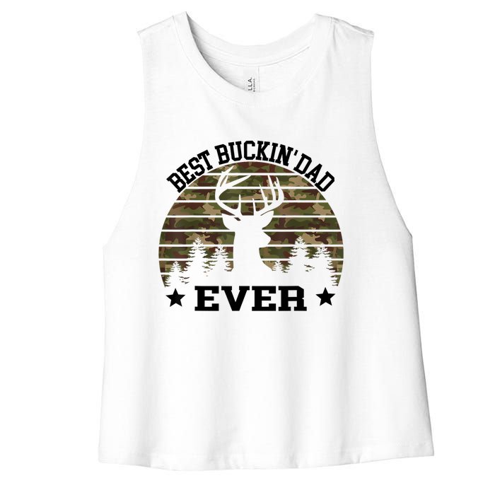 Best Buckin Dad Ever Deer Hunting Fathers Day Manley Women's Racerback Cropped Tank