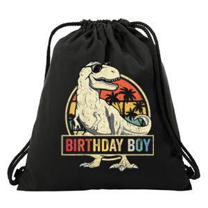 Birthday Boy Dino T Rex Dinosaur Boy Matching Family Drawstring Bag