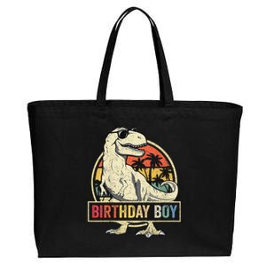 Birthday Boy Dino T Rex Dinosaur Boy Matching Family Cotton Canvas Jumbo Tote