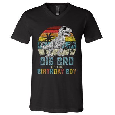 Big Bro Dinosaur Of The Birthday Boy Matching Family V-Neck T-Shirt