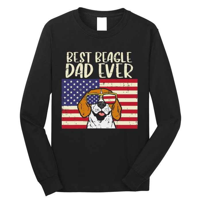 Best Beagle Dad Ever Flag Patriotic Dog Lover Owner Long Sleeve Shirt