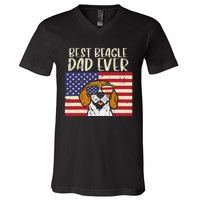 Best Beagle Dad Ever Flag Patriotic Dog Lover Owner V-Neck T-Shirt